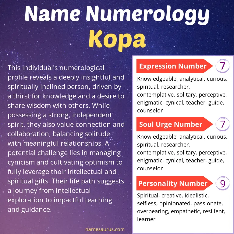 numerology of the name kopa.