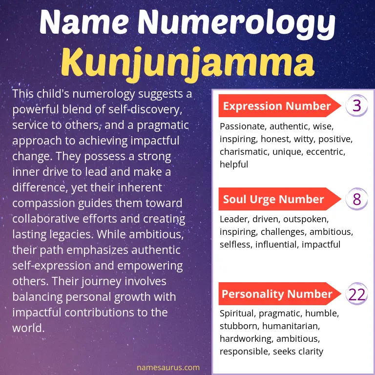 numerology of the name kunjunjamma.
