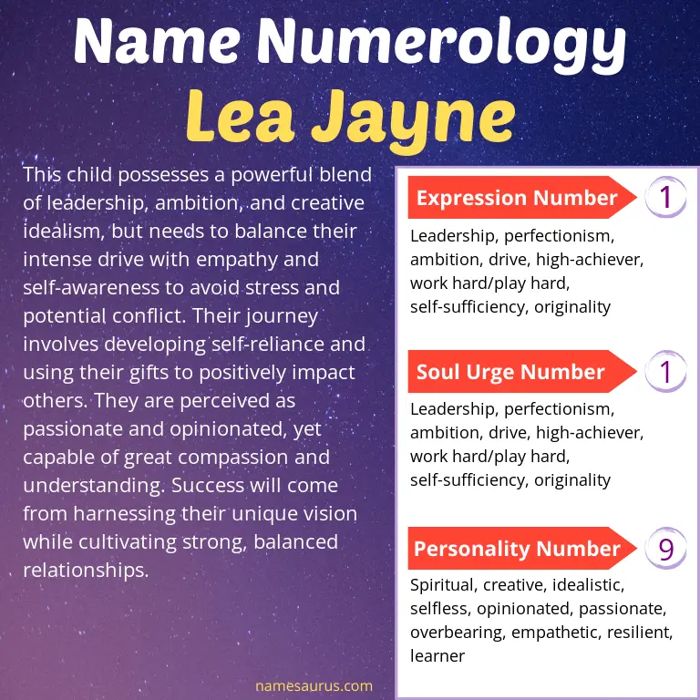 numerology of the name lea jayne.