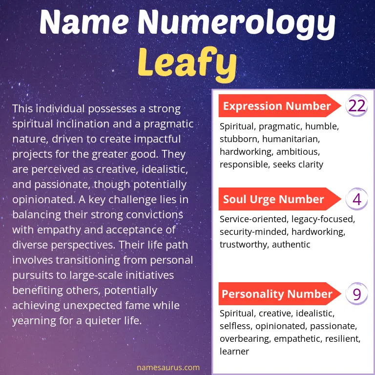 numerology of the name leafy.