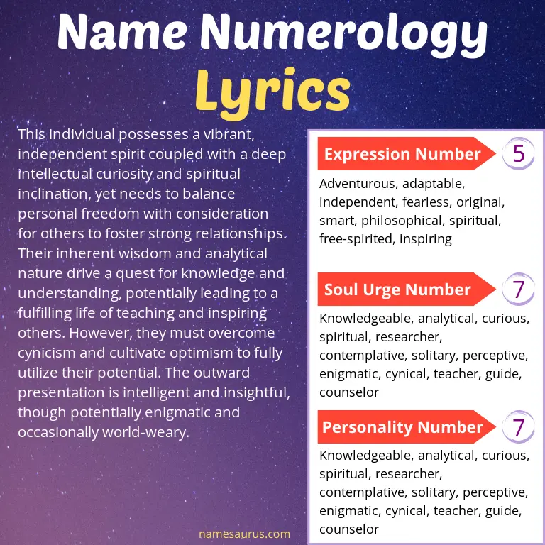 numerology of the name lyrics.