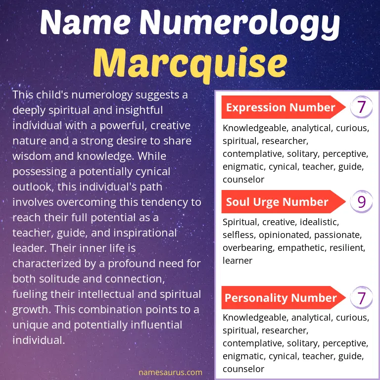 numerology of the name marcquise.