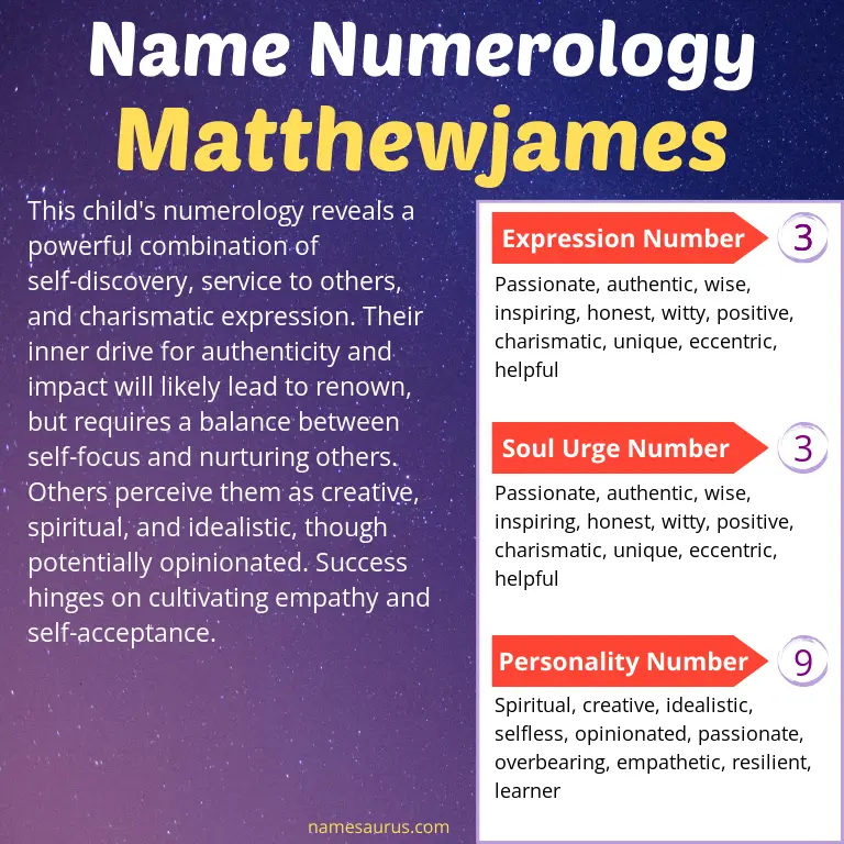 numerology of the name matthewjames.