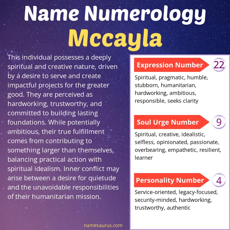numerology of the name mccayla.