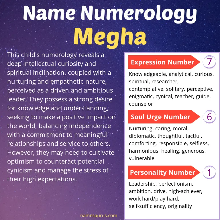 numerology of the name megha.