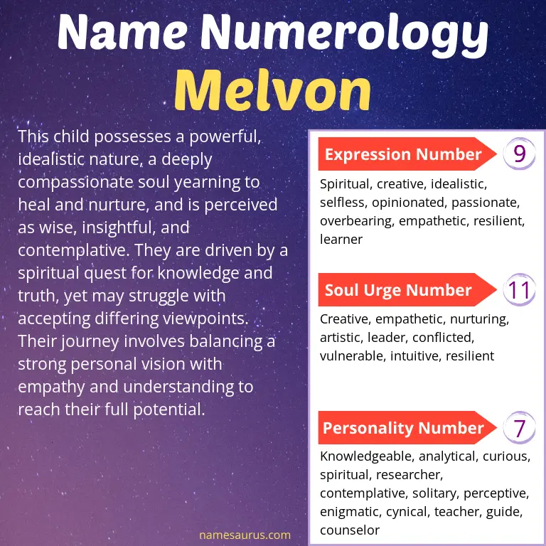 numerology of the name melvon.