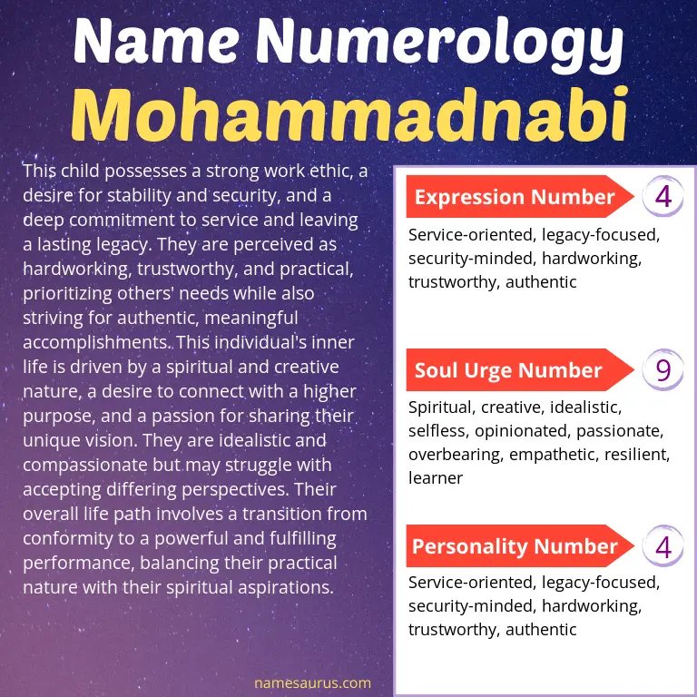 numerology of the name mohammadnabi.