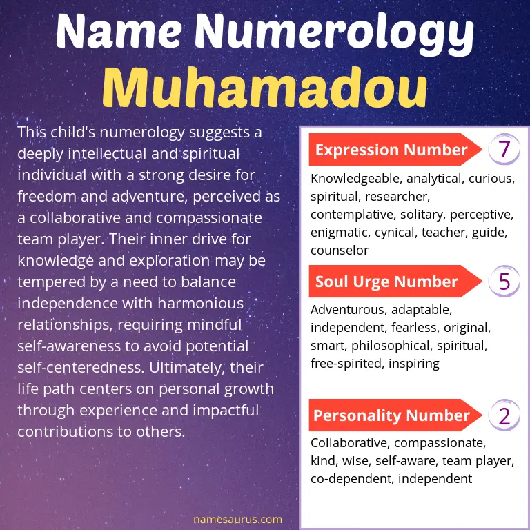 numerology of the name muhamadou.