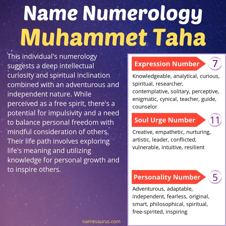 numerology of the name muhammet taha.