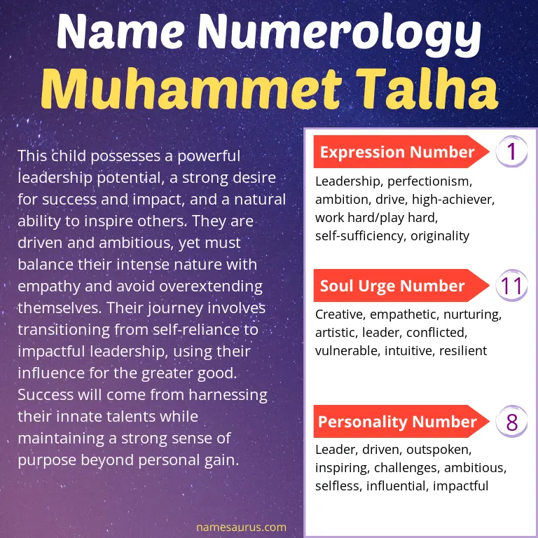 numerology of the name muhammet talha.