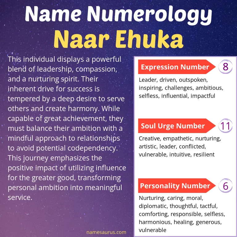 numerology of the name naar ehuka.