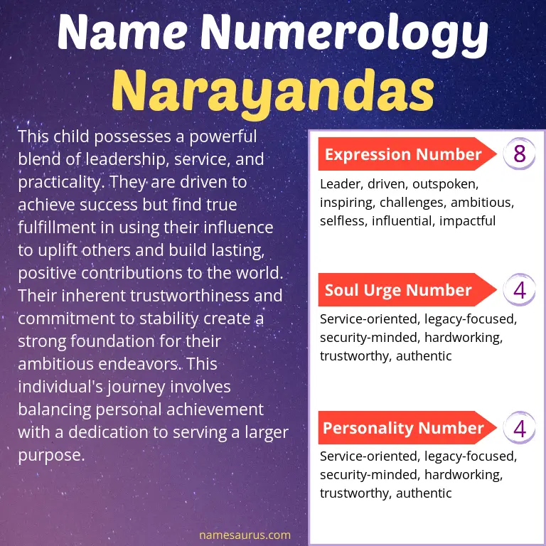numerology of the name narayandas.