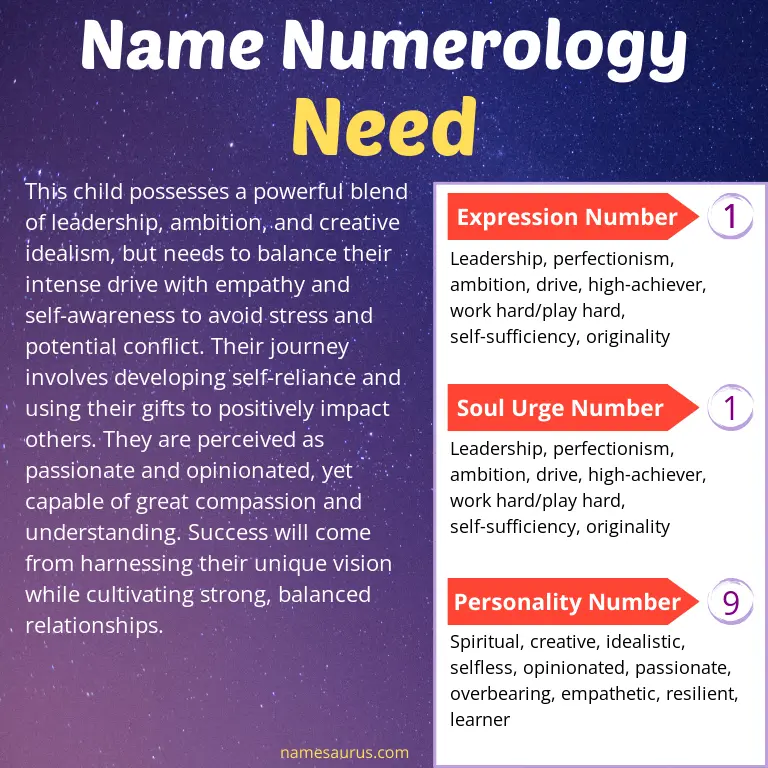 numerology of the name need.