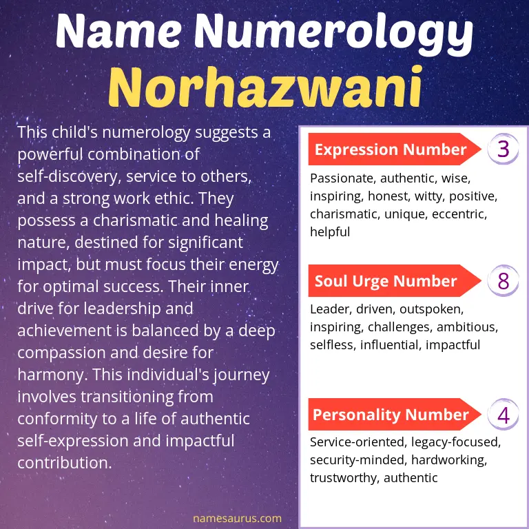 numerology of the name norhazwani.