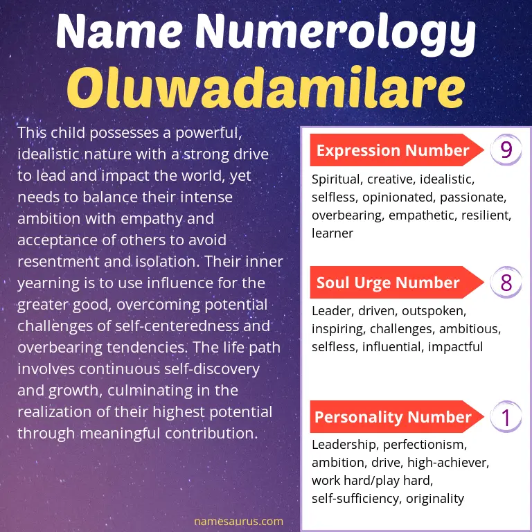 numerology of the name oluwadamilare.