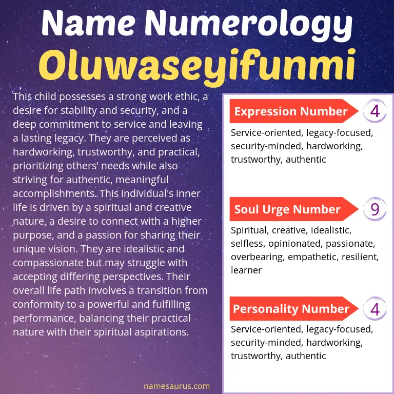 numerology of the name oluwaseyifunmi.
