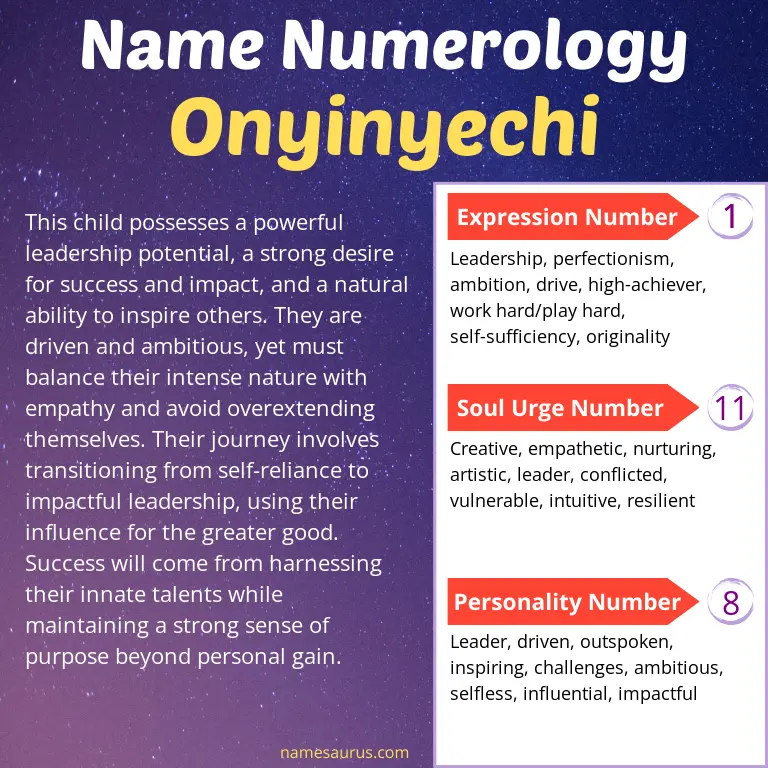 numerology of the name onyinyechi.