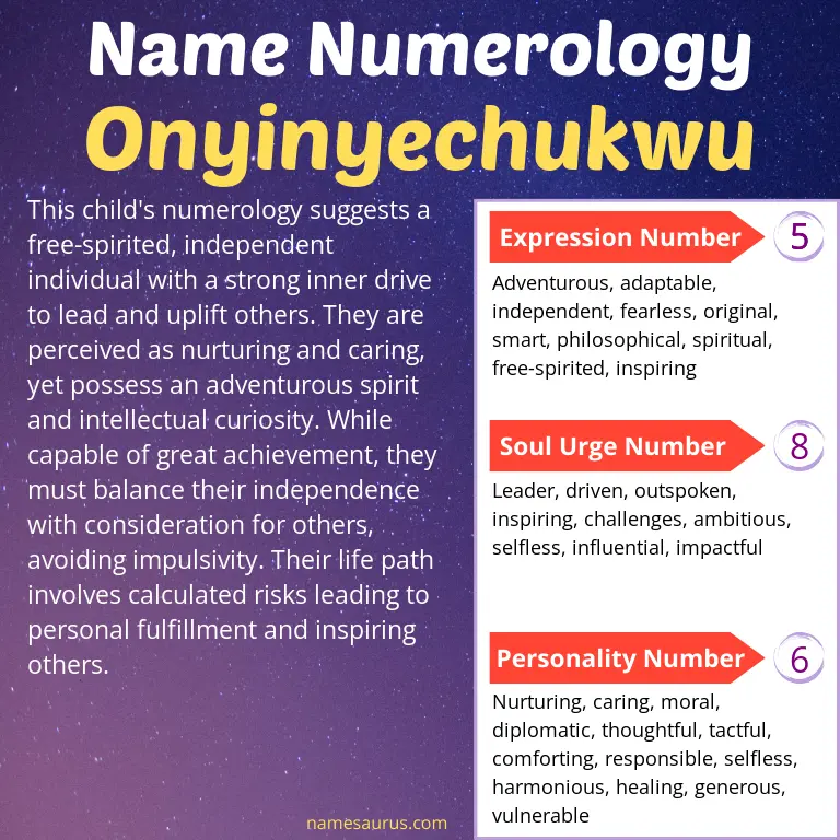 numerology of the name onyinyechukwu.