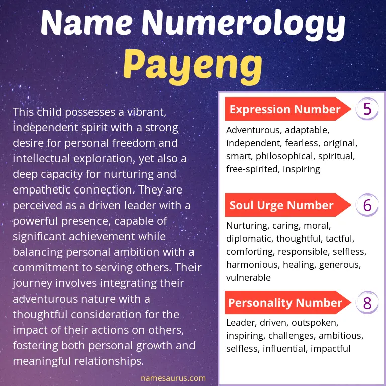 numerology of the name payeng.
