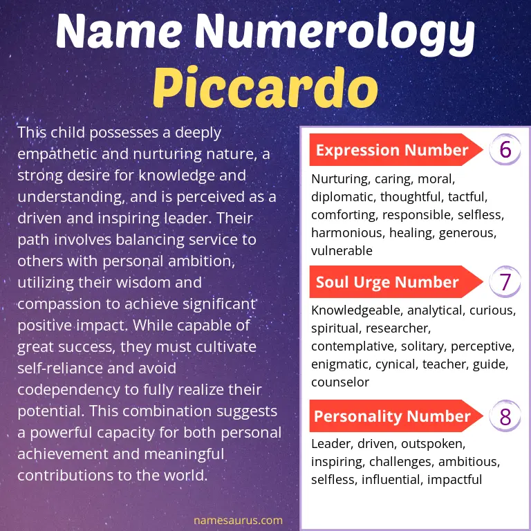 numerology of the name piccardo.