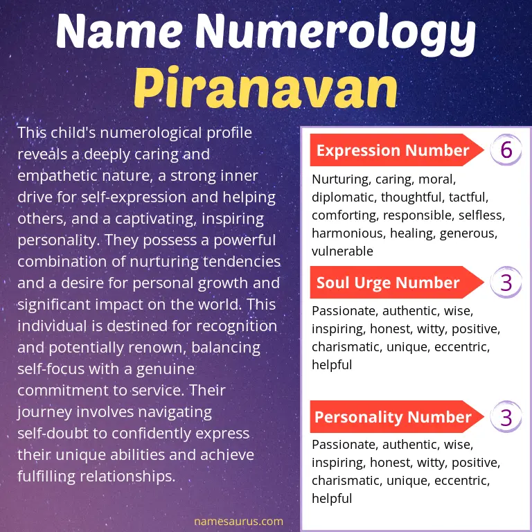 numerology of the name piranavan.