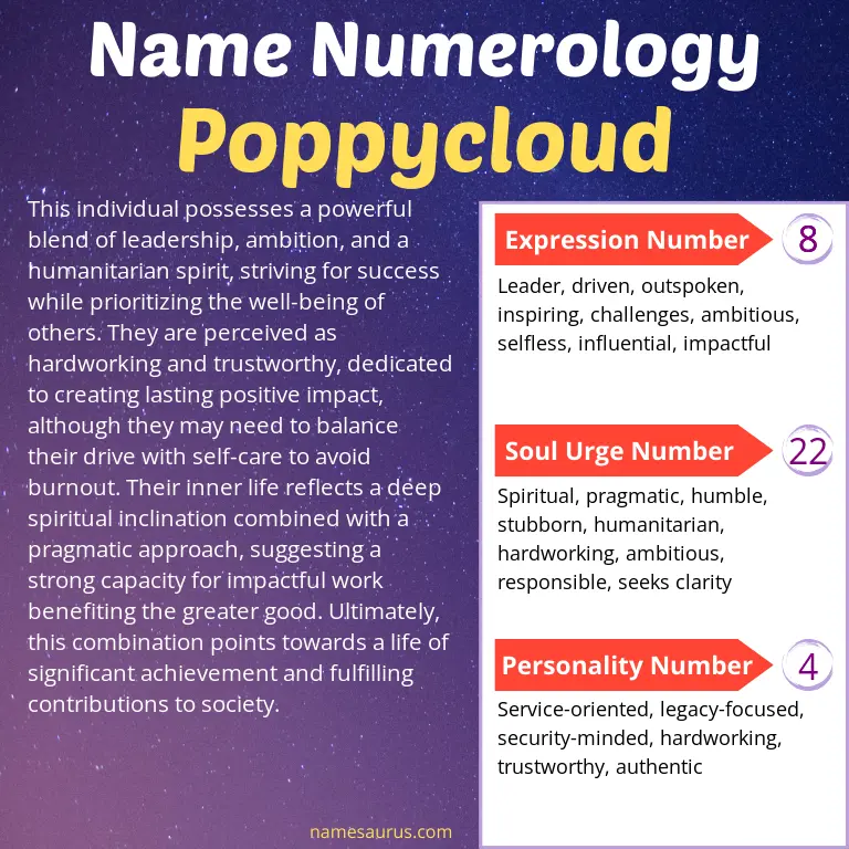 numerology of the name poppycloud.