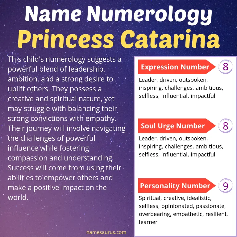 numerology of the name princess catarina.