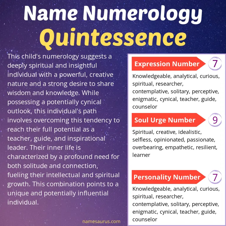 numerology of the name quintessence.