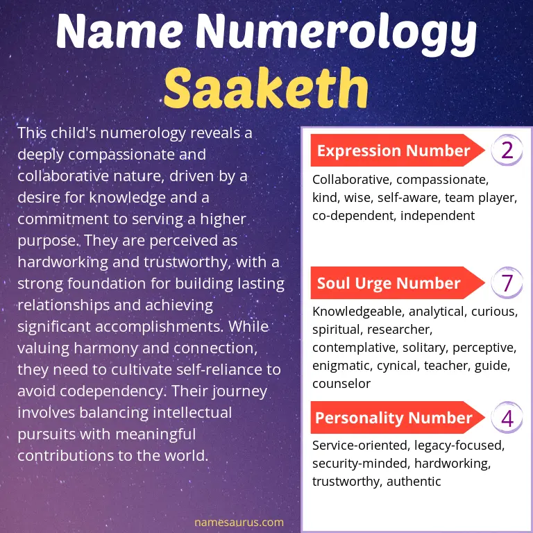 numerology of the name saaketh.