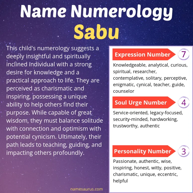 numerology of the name sabu.