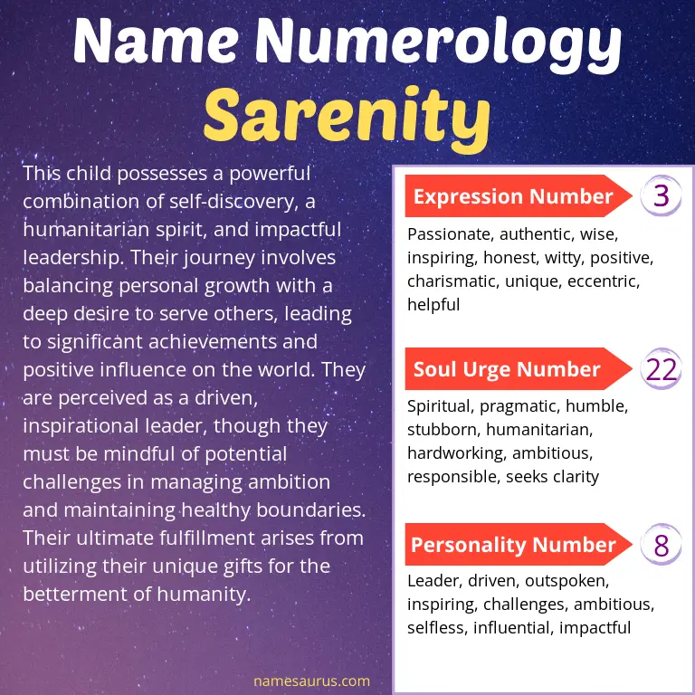 numerology of the name sarenity.