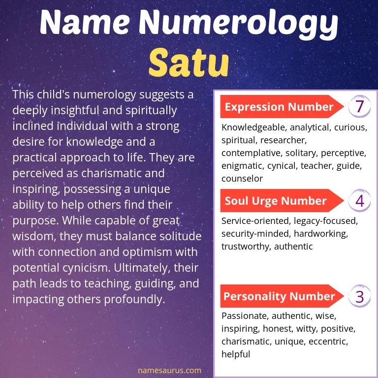 numerology of the name satu.