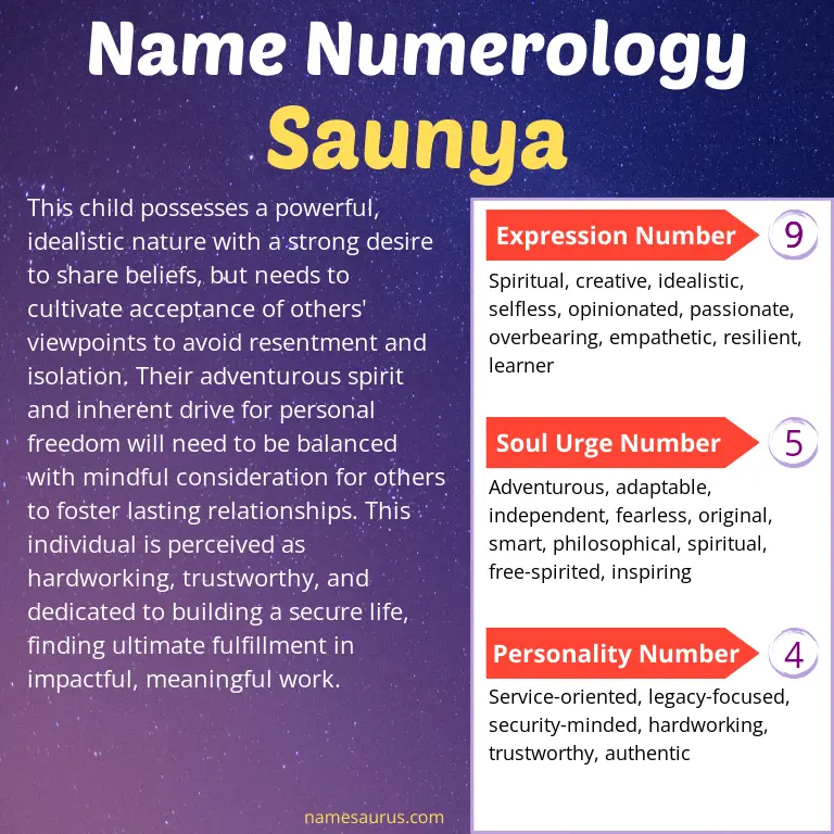 numerology of the name saunya.