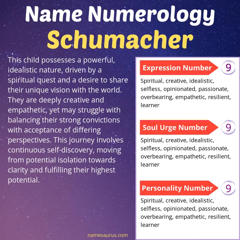 numerology of the name schumacher.