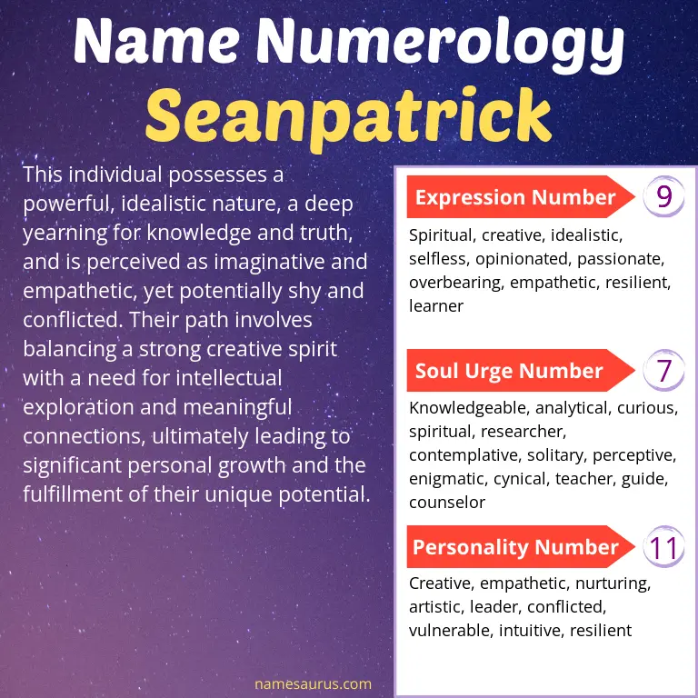 numerology of the name seanpatrick.