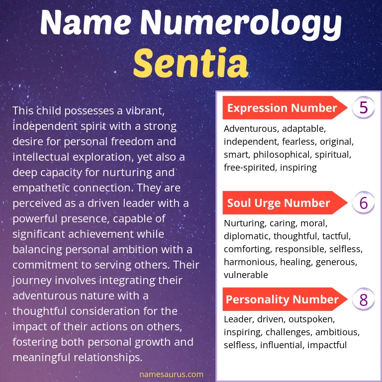 numerology of the name sentia.