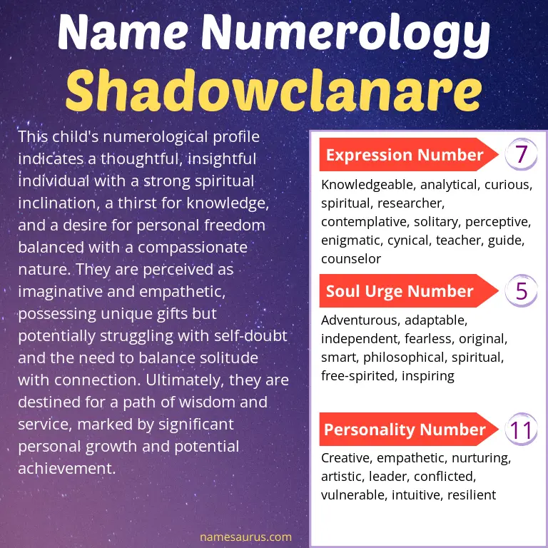 numerology of the name shadowclanare.