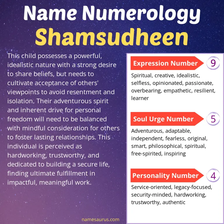 numerology of the name shamsudheen.