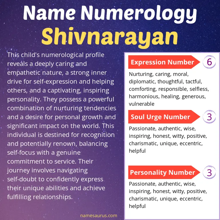 numerology of the name shivnarayan.