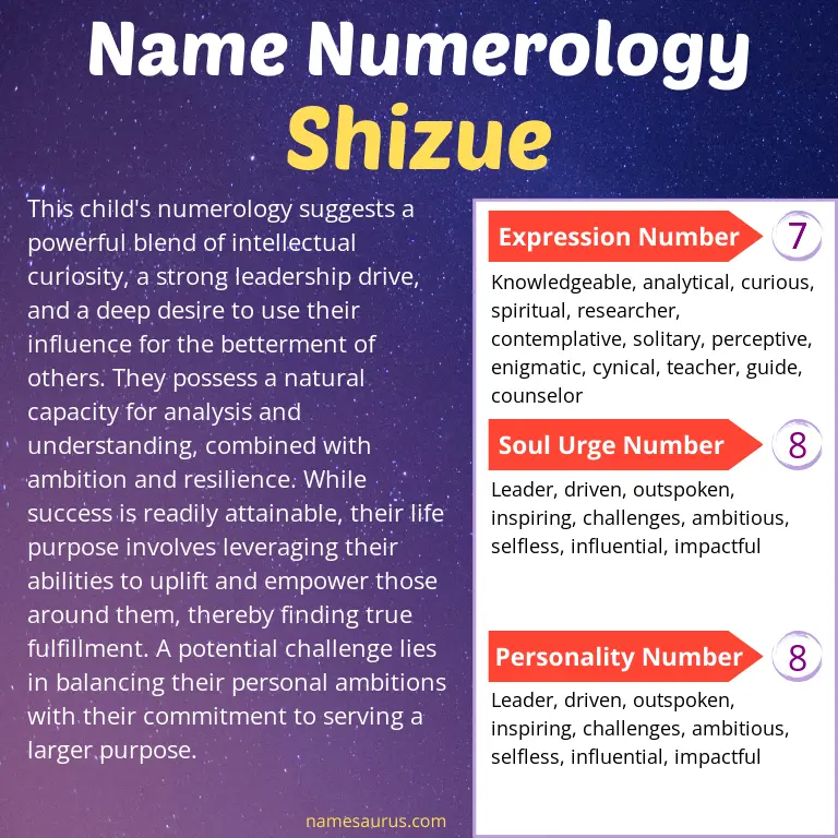 numerology of the name shizue.