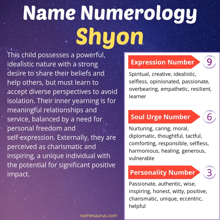 numerology of the name shyon.