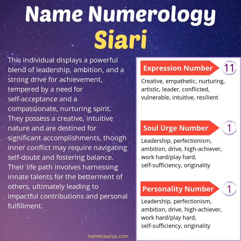 numerology of the name siari.