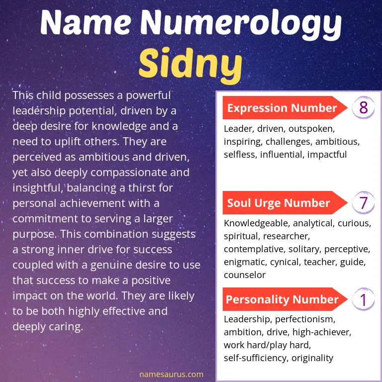 numerology of the name sidny.