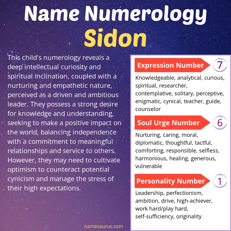 numerology of the name sidon.