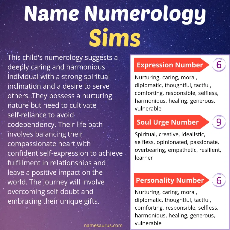 numerology of the name sims.