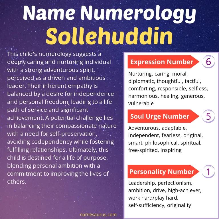 numerology of the name sollehuddin.