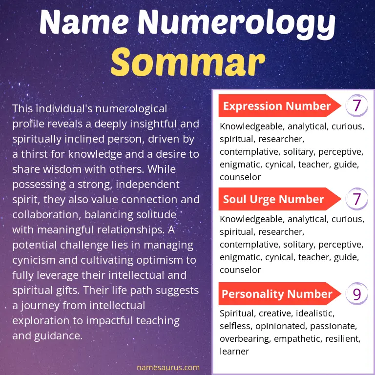 numerology of the name sommar.