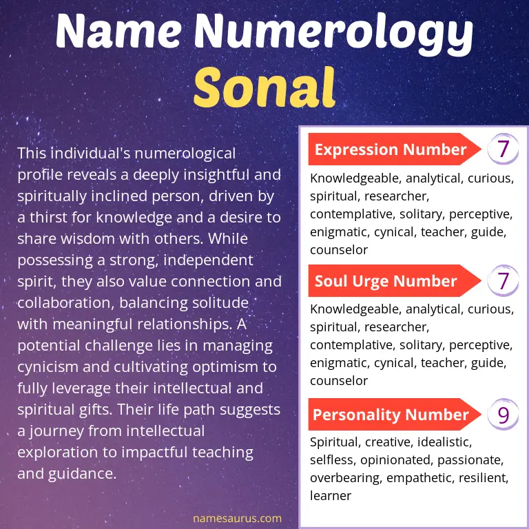 numerology of the name sonal.