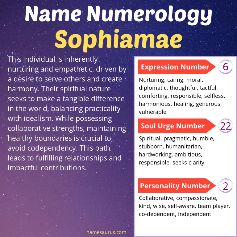 numerology of the name sophiamae.