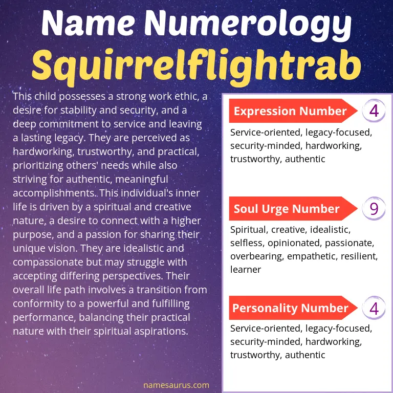numerology of the name squirrelflightrab.